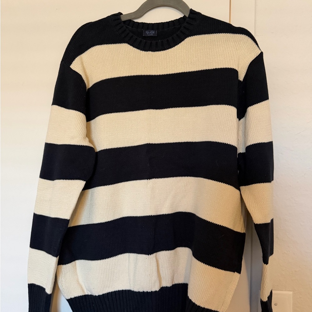 Brandy Melville Navy and Cream Striped Crewneck Sweater